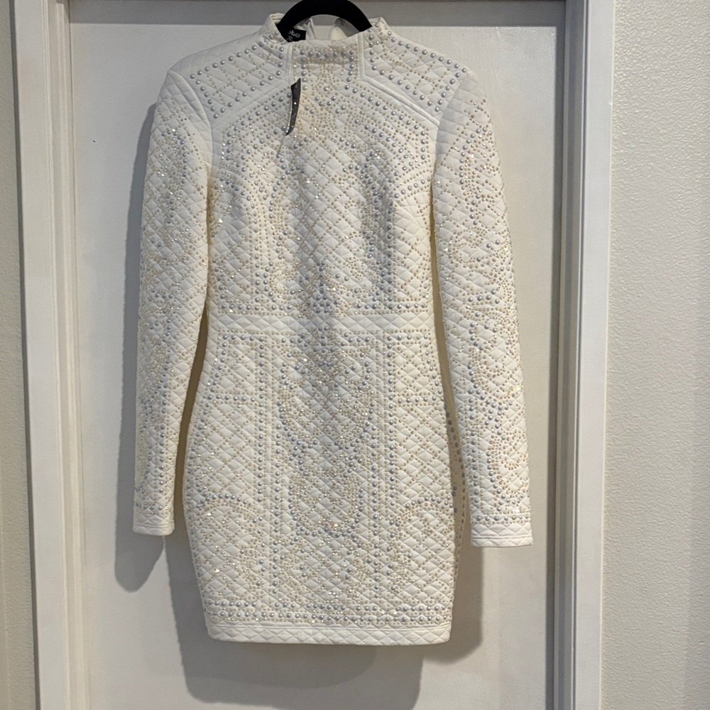 Bebe Elegant White Embellished Dress
